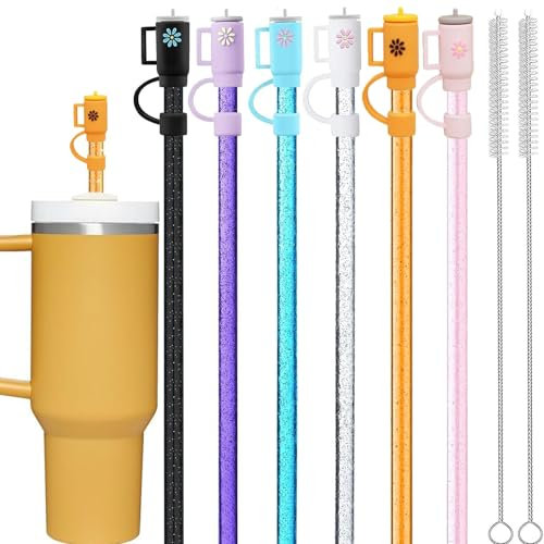 14 pajitas accesorios para Stanley Cup, tapa de paja a prueba de polvo de 10 mm con cepillo de limpieza, pajitas reutilizables para Stanley 40/30 oz, accesorios para vasos Stanley, tazas no incluidas