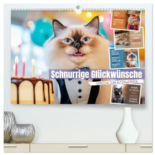 Schnurrige Glückwünsche - Sprüche zum Älterwerden (hochwertiger Premium Wandkalender 2026 DIN A2 quer), Kunstdruck in Hochglanz: Lächle, solange du noch Zähne hast (CALVENDO Spass)