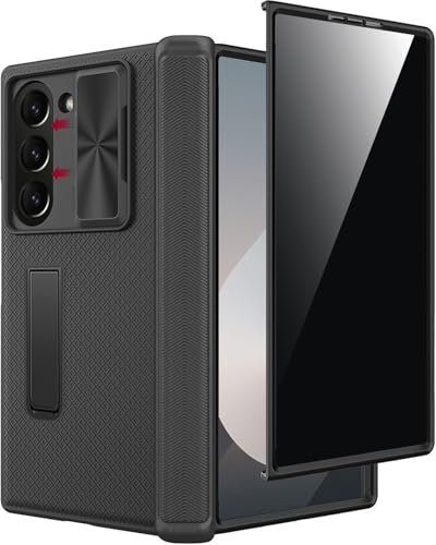 Miimall for Samsung Galaxy Z Fold 7 Case with Privacy Screen Protector, [Slide Camera Lens Cover] [Hinge Protection] [Kickstand], Rugged Anti-Skid Heavy-Duty 360°Full Coverage Cover for Fold 7, Black