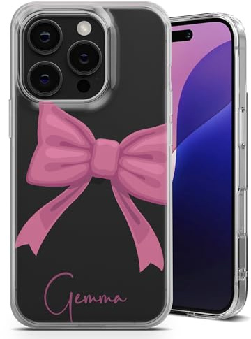 Personalisierte Handyhülle für iPhone 5 / 5s / SE 2016 - Klare Soft Gel mit individuellem Druck, Niedlicher rosa Schleifen Design Stil mit Ihrem eigenen Namen text Initialen - Große Namensschleife