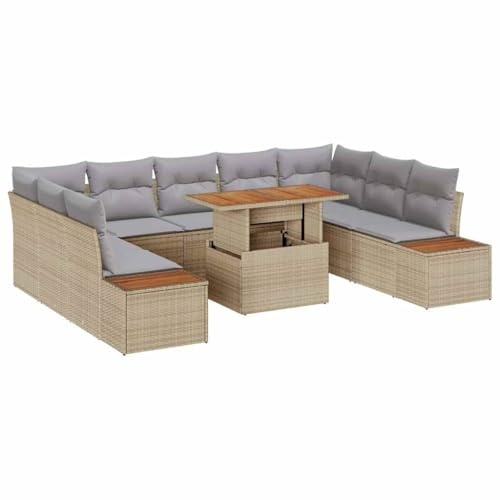 vidaXL 6-teiliges Gartensofa-Set mit Kissen in Beige aus Poly Rattan. Verstellbares, modulares Design für draußen. Leicht zu pflegen und bequem – perfekt für die Terrasse, Sommerpartys und Dekoration.