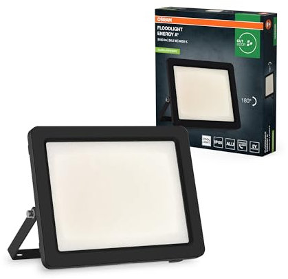 OSRAM , Proyector LED con clase de eficiencia energética A, carcasa de aluminio negra, 24.5 W, 4600 lm, para uso en exteriores, diseño compacto, bajo peso, fácil instalación, LED no sustituible