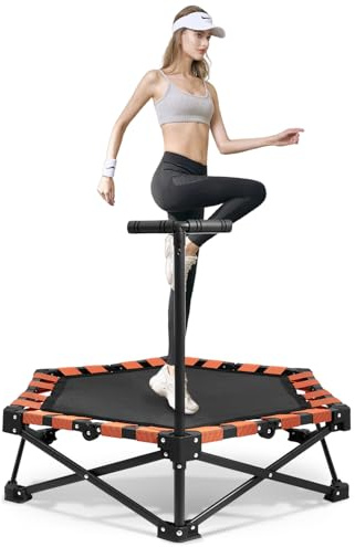 Sararoom Faltbar Trampolin Fitness Trampoline Gartentrampolin - 106cm Mini Fitness Indoor Outdoor für Zuhause, Exercise Workout Rebounder Sport Trampolines, 104-114cm höhenverstellbar Griff, Max 150kg