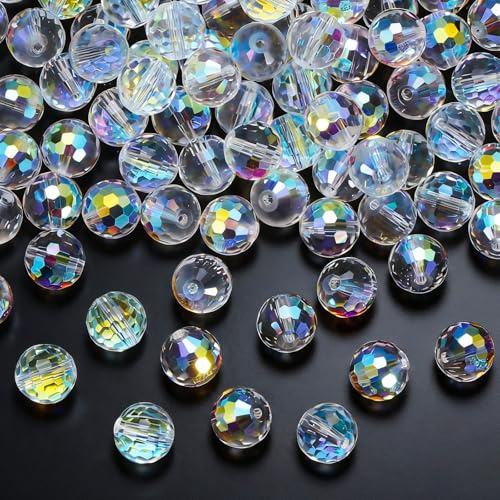 100 piezas de cuentas de cristal facetadas coloridas para enhebrar, color AB, cuentas redondas para fabricación de joyas, pulseras DIY, collares, pendientes, cuentas para manualidades 8mm/10mm (blanco