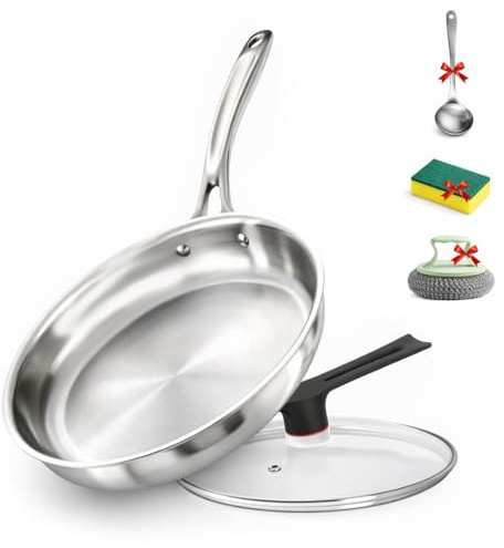 Chefswyn Tri-Ply Stainless Steel Frying Pan (30cm) with Glass Lid – Professional Induction Frying Pan for All Cooktops, Oven & Dishwasher Safe Stainless Steel Pan, Restaurant-Quality Cookware