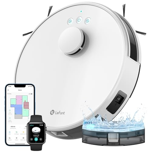 Lefant M1 Robot Aspirapolvere Lavapavimenti con Mappatura Laser dToF, 5500Pa, Doppia Spazzola Laterale, per Peli di Animali, Autonomia 200 Min, Controllo APP Alexa Google, Bianco
