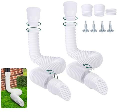 GartOasis Extensión Flexible para Canalón y Bajante, 80/100 mm Tubo Bajante Extensión Redonda con Rejilla para Desagüe, Manguera de Canalón, 47-150 cm, Accesorios para Bajantes (Blanco, 2 Unidades)