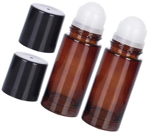 COLLBATH Braune Glas Rollflaschen Leere Nachfüllbare Tragbares Design 50ml 2 Stück Lichtblockierend Parfüm und Reiseflaschen für Ätherische Öle