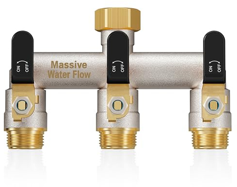 3voies Distributeur d'eau à double débit, distributeur d'eau 3/4 pouce, construction robuste en laiton nickelé, adaptateur de robinet extérieur à haut débit, poignée métallique allongée-poignée noire