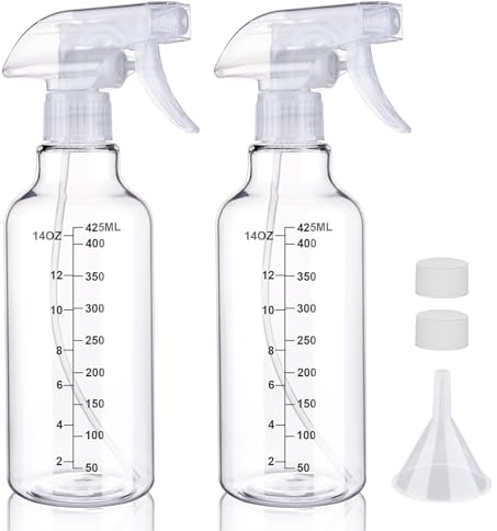 Hokretme Plastic Spray Bottle 500ml/16.9oz Empty Spray Bottles Refillable Container Trigger Sprayer for Cleaning Solutions, Water, Plants, Pet, Essential Oils, Hair, 2 Pack (Clear-scale)