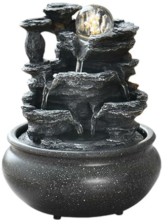 Viahsen Fuente de Interior Tipo Cascada, Fuente de Mesa, Bomba de Agua para Escritorio con Luces LED, Fuente de Agua para Meditación, Sala de Estar U Oficina, estilo F