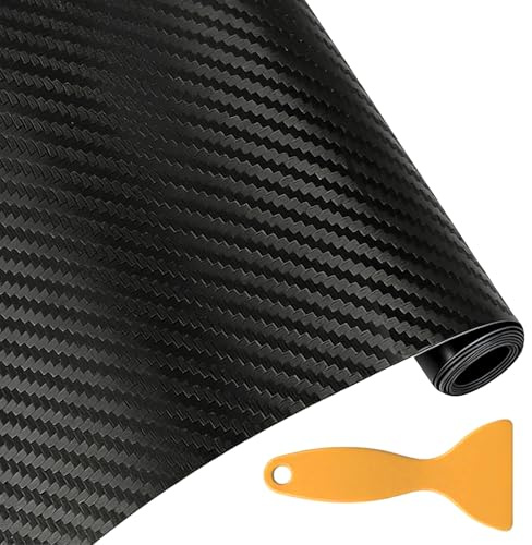 3D Carbon Folie Matt Schwarz 30x150cm,Selbstklebende Autofolie Vinyl | Blasenfreie & Wasserdichte Folie Klebefolie mit Luftkanälen & Schaber für Auto Motorrad Laptop DIY