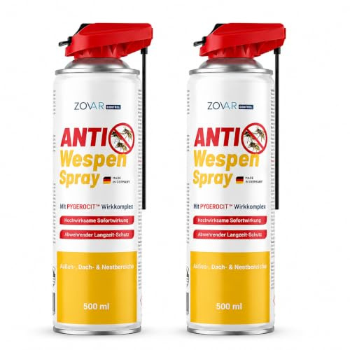 ZOVAR ANTI WESPEN Spray mit Sprührohr 2x500ml, Sofortwirkung gegen Wespen | & Wespennest, hochwirksamer Langzeitschutz durch PYGEROCIT Wirkkomplex, Wespenabwehr Balkon, Terrasse & Garten, GRATIS eBook