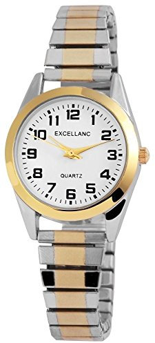 Excellanc Damen-Uhr Zugarmband aus Edelstahl 20cm ⌀29mm 14mm breit gut lesbar silberfarbig goldfarbig Geschenk für Frauen