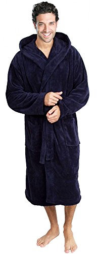 Star and Stripes Navy Terry Cotton Hooded Bathrobes in S/M