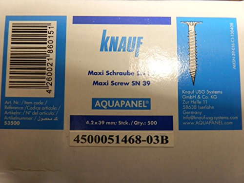 Knauf Aquap.Maxi Edelstahl Schraube 4.3 x 39 mm, Senkkopf, Rechtsgewinde UNC, Vollgewinde, 500 Stück