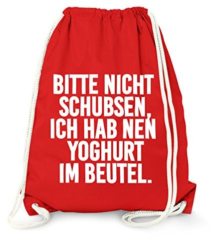 MoonWorks Turnbeutel, Bitte nicht schubsen ich hab nen Joghurt im Beutel, Gymbag Baumwolle Rot unisize