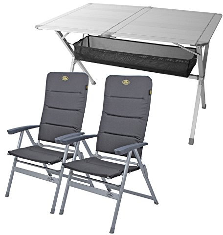 Camping Möbel Set Tisch + 2 Stühle Grenoble, 1x Tisch Titan Space ideal für Wohnwagen und Wohnmobil