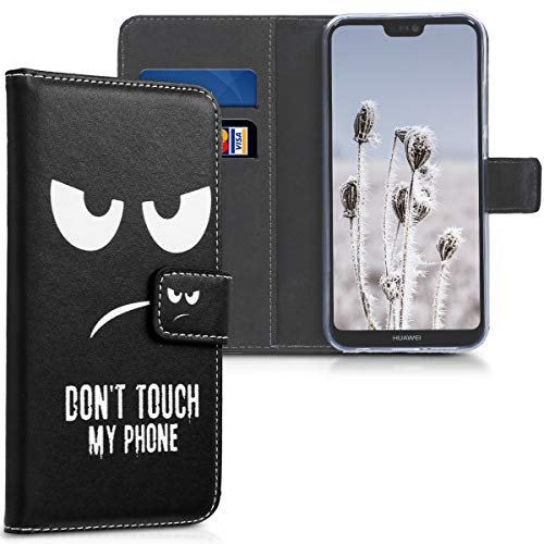 kwmobile Custodia Compatibile con Huawei P20 Lite Cover - Portafoglio Pelle Sintetica con Chiusura Magnetica - Porta Carte Don't touch my phone