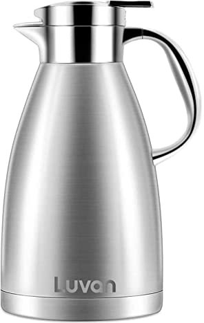 Luvan 1.8 Litre Thermal Carafe, 18/10 Food-Grade Stainless Steel Thermal Carafe/Double Walled Vacuum Insulated with Press Button Top,12+ Hrs Heat&24+ Hrs Cold Retention,Lab Tested,for Coffee,Tea
