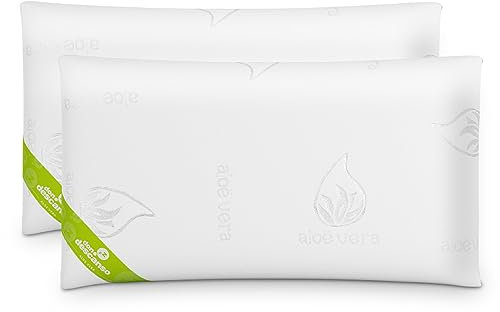 ZZ DON DESCANSO Pack 2 Almohadas Aloe Vera con Copos Viscoelástica, 70cm, Firmeza Media, Ergonómicas, Adaptables a Cabeza y Cuello, Transpirables, Tejido Strech. Fabricadas en España.