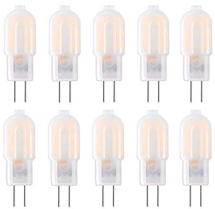 WULUN G4 Bi-Pin Basis LED Birnen 2W Energiesparlampen mit milchiger weißer Abdeckung, ersetzen 20W Halogen, 3000K Warmweiß, 200LM, 360°Strahlwinkel, AC/DC 12V, nicht dimmbar, 10Pcs