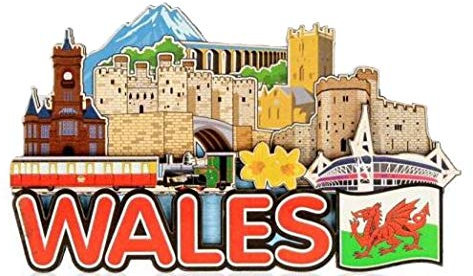 Wales Skyline Fridge Magnet Welsh Red Dragon Collage Castle Snowdon Daffodils