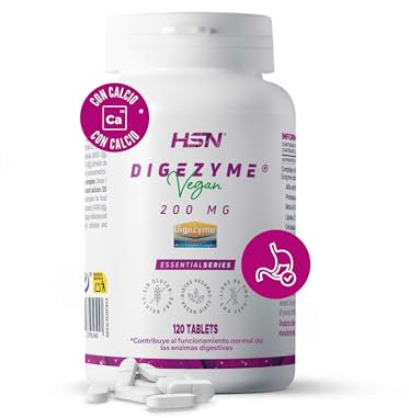 HSN Digezyme 200mg Enzimas Veganas | 120 Tabletas Sin Recubrimiento | Patente Digezyme® (Amilasa Proteasa Lactasa Lipasa Celulasa) | No-GMO, Vegano, Sin Gluten
