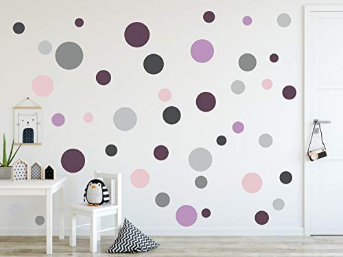 timalo® 73078 120 Wandsticker Kinderzimmer Kreise Pastell Lila
