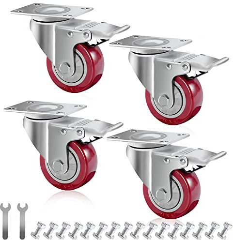 D&L DL-I3-001R 3-Zoll-Lenkrollen, Räder, 1400 lbs, schwere Rollen mit Bremse, Polyurethan-Rollen mit Doppelverriegelung, 4er-Set, rot
