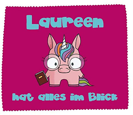 Farbwuselei Brillenputztuch Miezo Einhorn pink hat Alles im Blick Name individuell originell Geschenk personalisiert