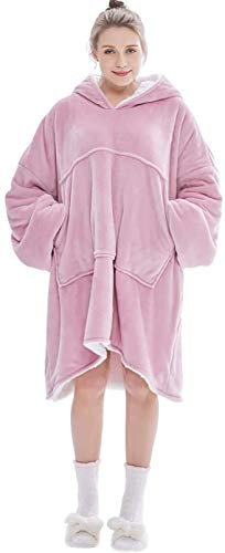 Seogva Sweat-shirt à capuche sherpa surdimensionné, couverture sweat-shirt à capuche portable ultra douce, chaude et confortable, taille unique pour hommes, amis - Rose - Taille Unique