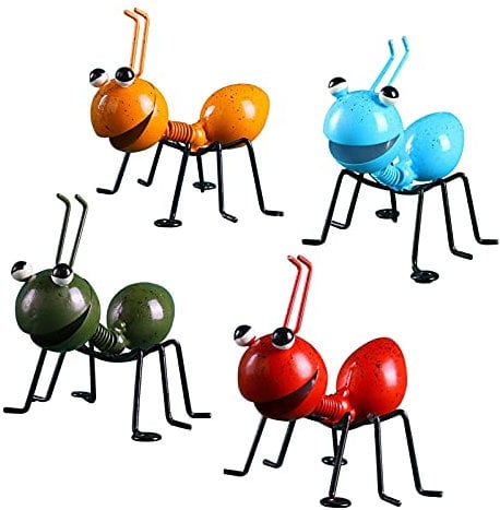 NSXIN 4 Stück Metall Ameise Wanddekoration Set, 3D Dekorative Wandkunst Gartendeko Tiere Eisen Gartenfigur Garten Dekofigur Mit hängendem Metallring für Terrassen Dekoration