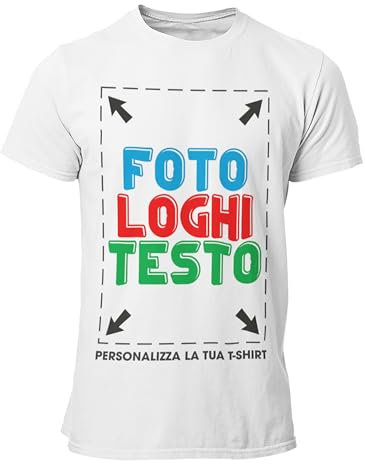 fashwork Maglietta Personalizzata Uomo Donna, T-Shirt Personalizzabile con Stampa Fronte Retro Manica Corta in Cotone, Personalizza la Tua t-Shirt con Foto Scritta o Logo Nera Taglia L