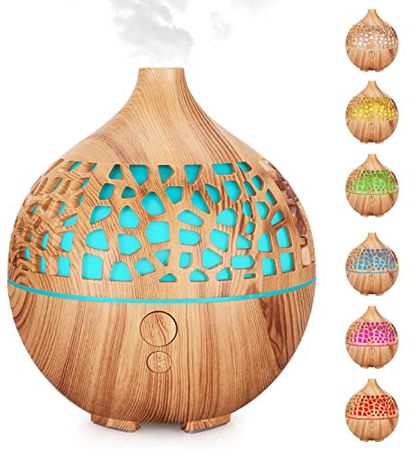 Bigqin Diffuseur d'huiles Essentielles 180ML, Humidificateur Diffuseur Parfumé Aromathérapie Ultrasons USB avec 7 Lumières Couleur LED Diffuseur d'arôme pour Chambre Spa Yoga Bureau, Brun Clair