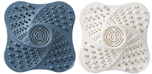 Xhuidz 2 Stück Abflusssieb,Universal Abflusssieb Silikon,Kitchen Sink Strainer,Gratis Haarsieb,Duschsieb mit Haarfänger,Silikon Abflusssieb für Dusche,Waschbecken,Badewanne und Küche(blau weiß)