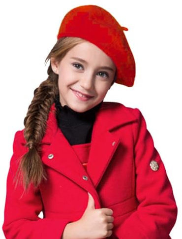 XINCHIA - Berretto in feltro di lana per bambini, stile francese, elegante, morbido, elastico, cappello da artista, cappello a bombetta, classico, tinta unita, caldo, per inverno e autunno, copricapo