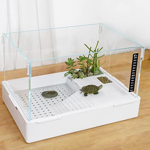 BETAZOOER Réservoir de tortue avec filtre à pompe à eau réglable, vue complète de l'habitat d'aquarium pour tortue, eau facile à changer et à nettoyer pour les petites créatures amphibies (35,7 x