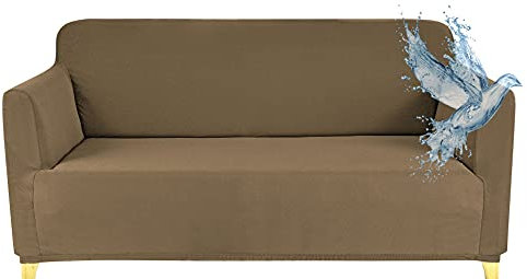 Poligino Sofabezug für 2-Sitzer, wasserdicht, dehnbar, Schutz für Sofas mit Armlehnen, Hellbraun