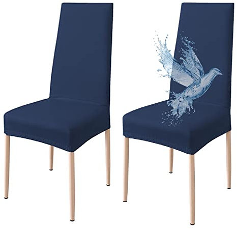 Poligino Stuhlhussen 2er Set Wasserdicht Stretch Universale Weich und Bequem, Stuhlbezug für Haus, Küche, Hochzeit, Restaurant, Party, Hotel, Zeremonie, Bankett - Blau