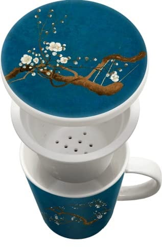 Luxus - Teetasse - 2 in 1 - Teebecher mit Filter - Magnolienblau - Japanisch - Teeservice - Tasse - Große Tasse - Teeglas - Teegläser mit Ohr - Teetassen - Teetasse - Teesieb - Teefilter