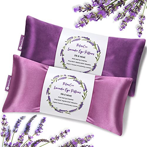 RelaxCoo Lavendel Augenkissen für Entspannung, Yoga, Schlafen, Nasennebenhöhlen, Kopfschmerzen, Stressabbau, Aromatherapie Mikrowelle Heizkissen, Kalte & Feuchte Wärme Augenkompresse, Augenmaske Mikrowellengeeignet, 2 Stück