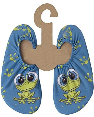 Slipstop Kinder Strandschuhe Anti Rutsch Ballett Schuhe Schwimmschuhe Urlaub Badeschuhe Yoga Pool für Jungs und Mädchen blau/grün mit Frosch, Größe 24-26