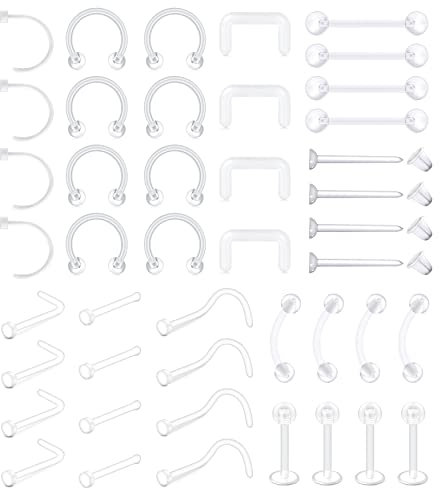 Incaton Klare Piercing Retainer aus Kunststoff für Nase Cartilage Ohrpiercing Retainer Acrylic Lippenpiercing Augenbrauen Piercing Helix Hoop Tragus Septum Hufeisen Rings Schmuck