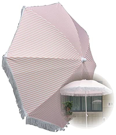 Sombrilla De Jardín Rosa Y Blanca, Sombrilla De Patio Vintage Con Borla, Sombrilla De Playa Portátil De 140cm, Sombrilla De Decoración De Boda De Fiesta Al Aire Libre, 8 Huesos De Fibra De Vidrio ( Co