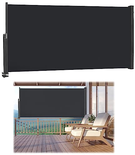 JOIEYOU Toldo lateral extensible, protección visual, protección solar, estor lateral, con asa, para terraza, jardín, balcón (140 x 300 cm, antracita)