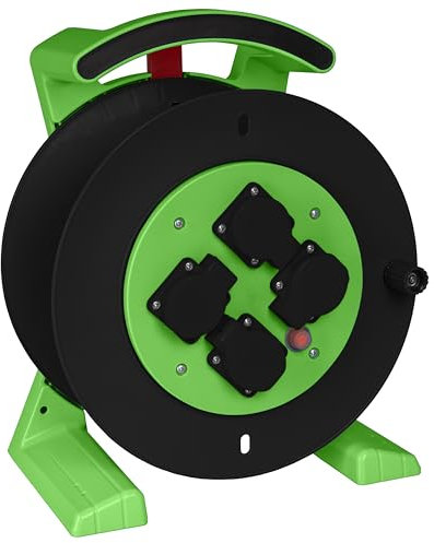 Jumbo-Kabeltrommel 2.0 40m H07BQF 3G2,5 qmm grün 4 Schutzkontakt-Steckdosen