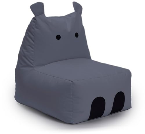 Lumaland Kindersitzsack Hippo | Sitzsack Tier Familie für Kinder | Wasserabweisender Bean Bag für Indoor & Outdoor | Pflegeleichtes Material | 80 x 70 x 65 cm & 2,9 kg leicht [Grau]