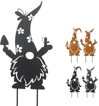 NETPROSHOP Wichtel Zwerg zum Stecken Rost oder Schwarz Gartenstecker Metall Höhe ca. 25 cm, Farbe:Schwarz, Auswahl:Julius