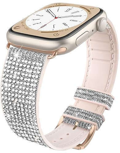 Tuocal Bling Armband Kompatibel mit Apple Watch Armband 38mm 40mm 41mm 42mm(Series 10), Glitzer Strass Weiches Silikon Ersatzarmband mit iWatch Series 10 9 8 7 6 5 4 3 2 1 SE Damen, Diamant Silber
